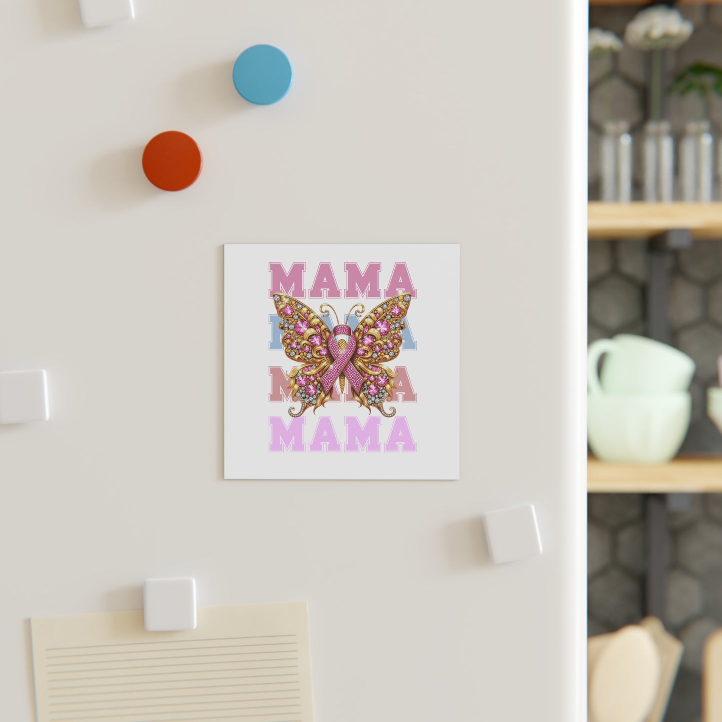 Mama Breast Cancer Butterfly Square Magnet - Breast Cancer Awareness Gift