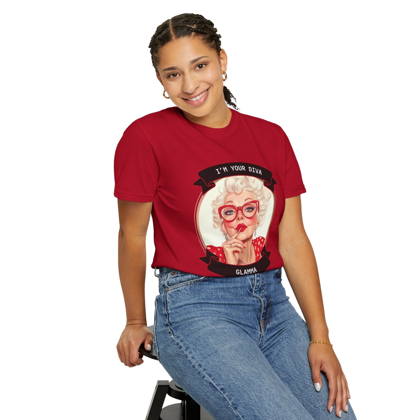 Funny Glamma Diva T-Shirt - Unisex Garment-Dyed Tee for Grandmothers or Mother's Day