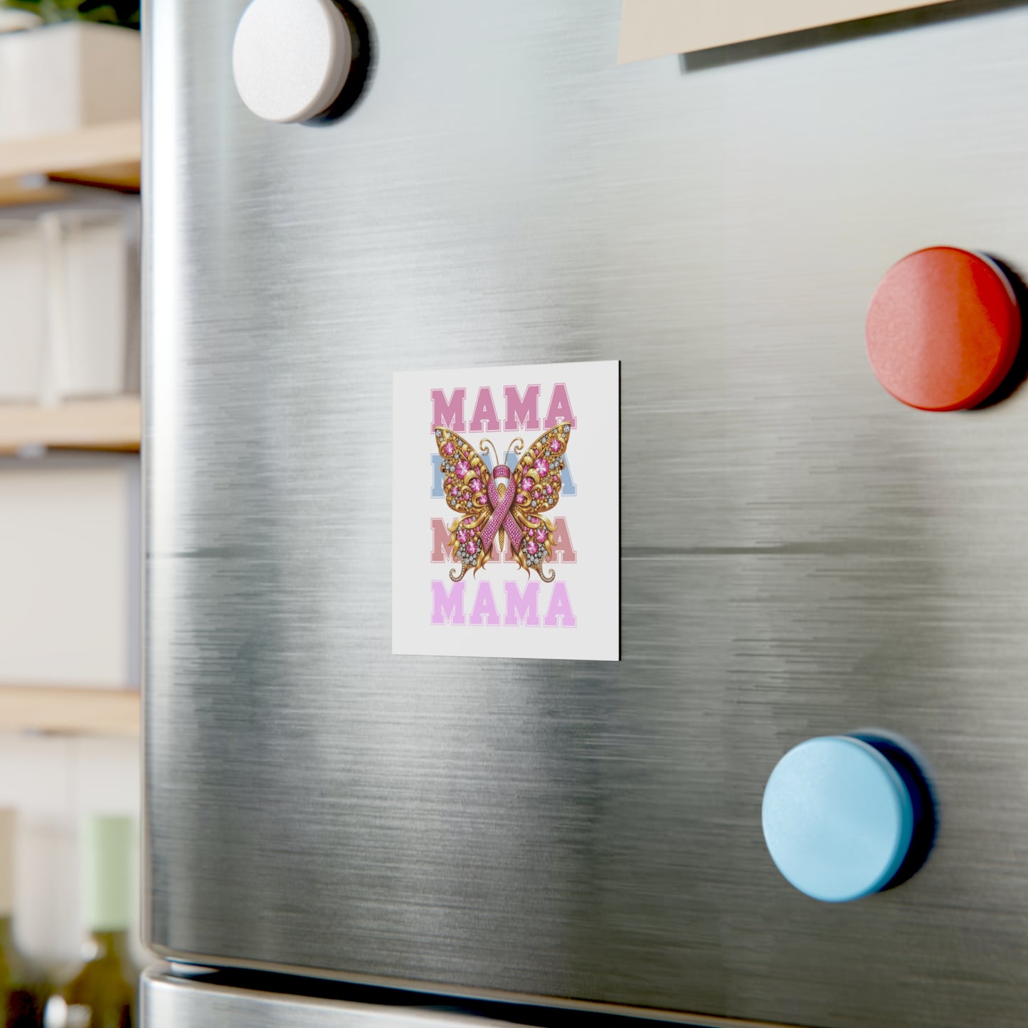 Mama Breast Cancer Butterfly Square Magnet - Breast Cancer Awareness Gift