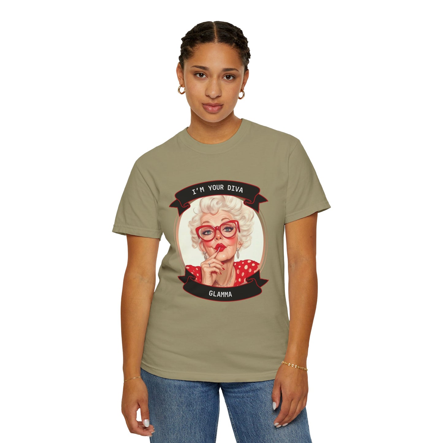Funny Glamma Diva T-Shirt - Unisex Garment-Dyed Tee for Grandmothers or Mother's Day