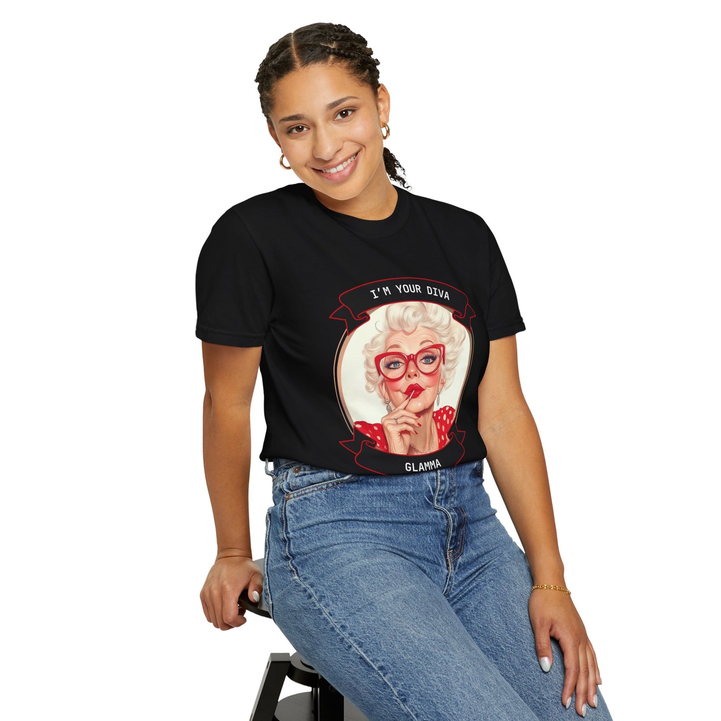Funny Glamma Diva T-Shirt - Unisex Garment-Dyed Tee for Grandmothers or Mother's Day