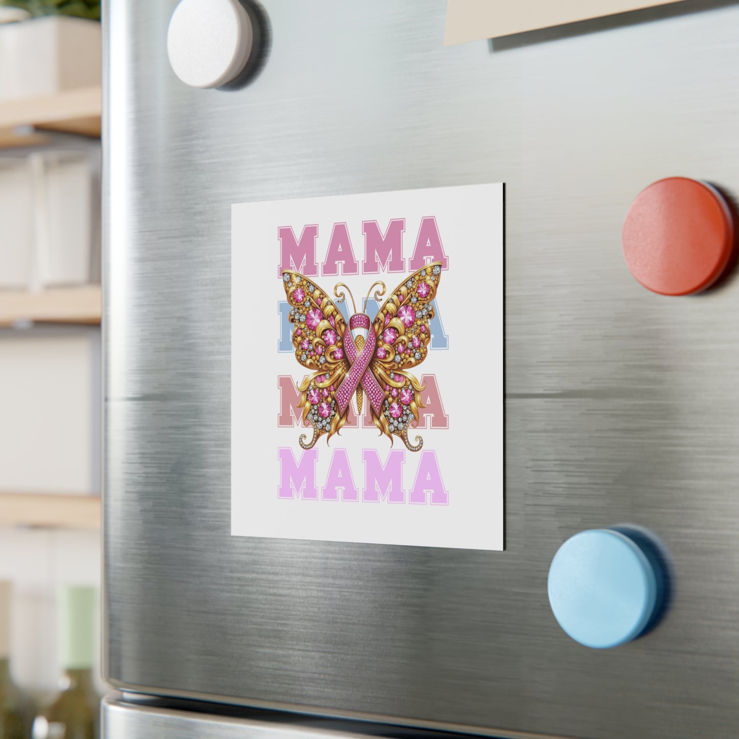Mama Breast Cancer Butterfly Square Magnet - Breast Cancer Awareness Gift