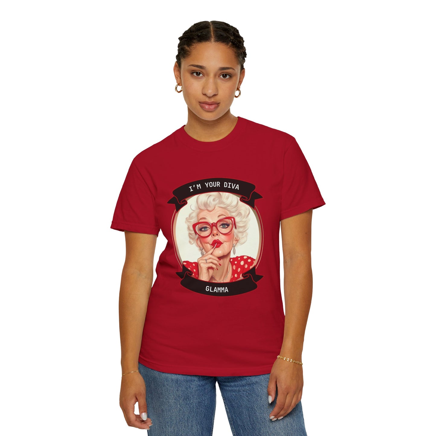Funny Glamma Diva T-Shirt - Unisex Garment-Dyed Tee for Grandmothers or Mother's Day