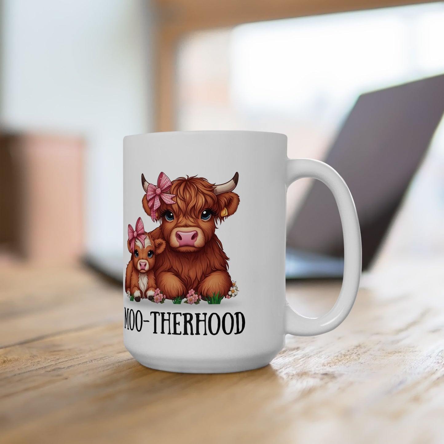 Moo-therhood Ceramic Mug - Cute Cow Mom Design (11oz & 15oz)