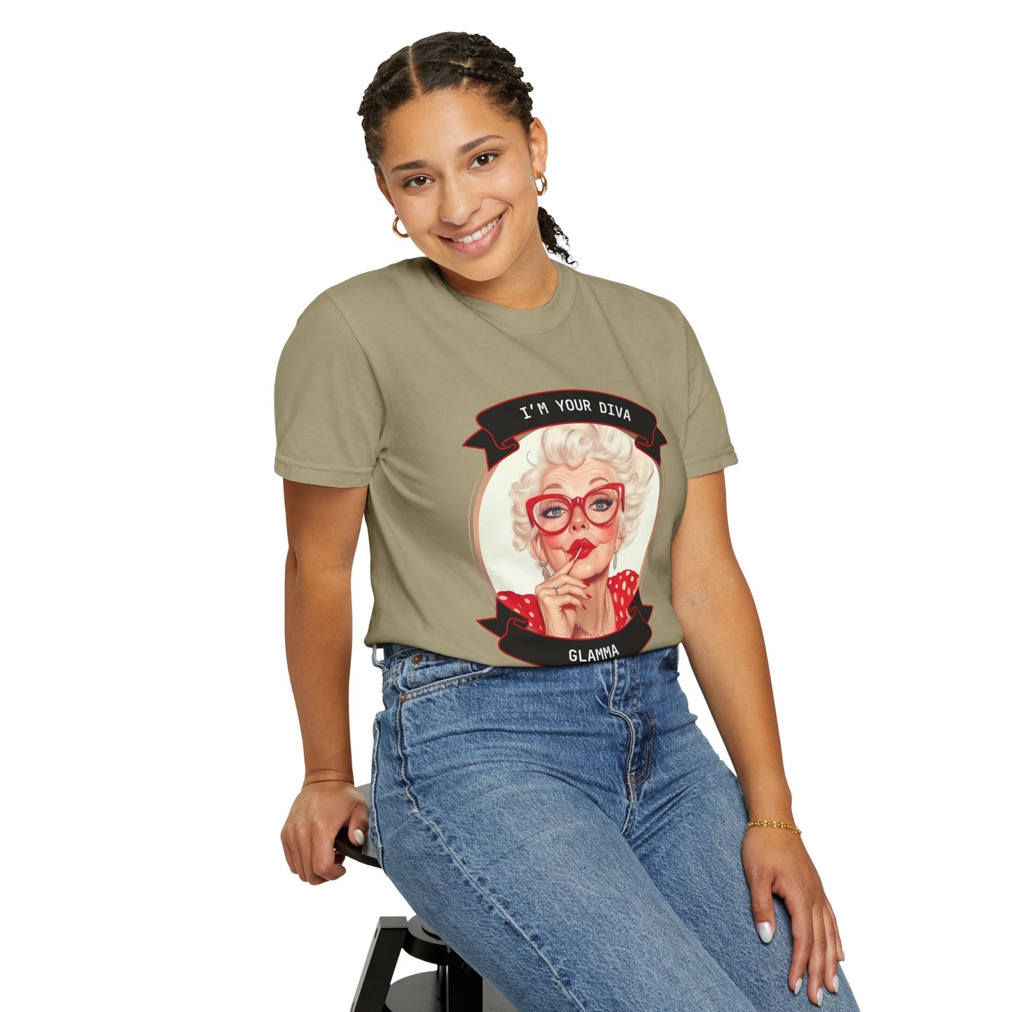 Funny Glamma Diva T-Shirt - Unisex Garment-Dyed Tee for Grandmothers or Mother's Day