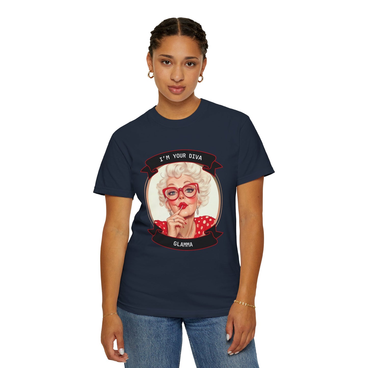 Funny Glamma Diva T-Shirt - Unisex Garment-Dyed Tee for Grandmothers or Mother's Day
