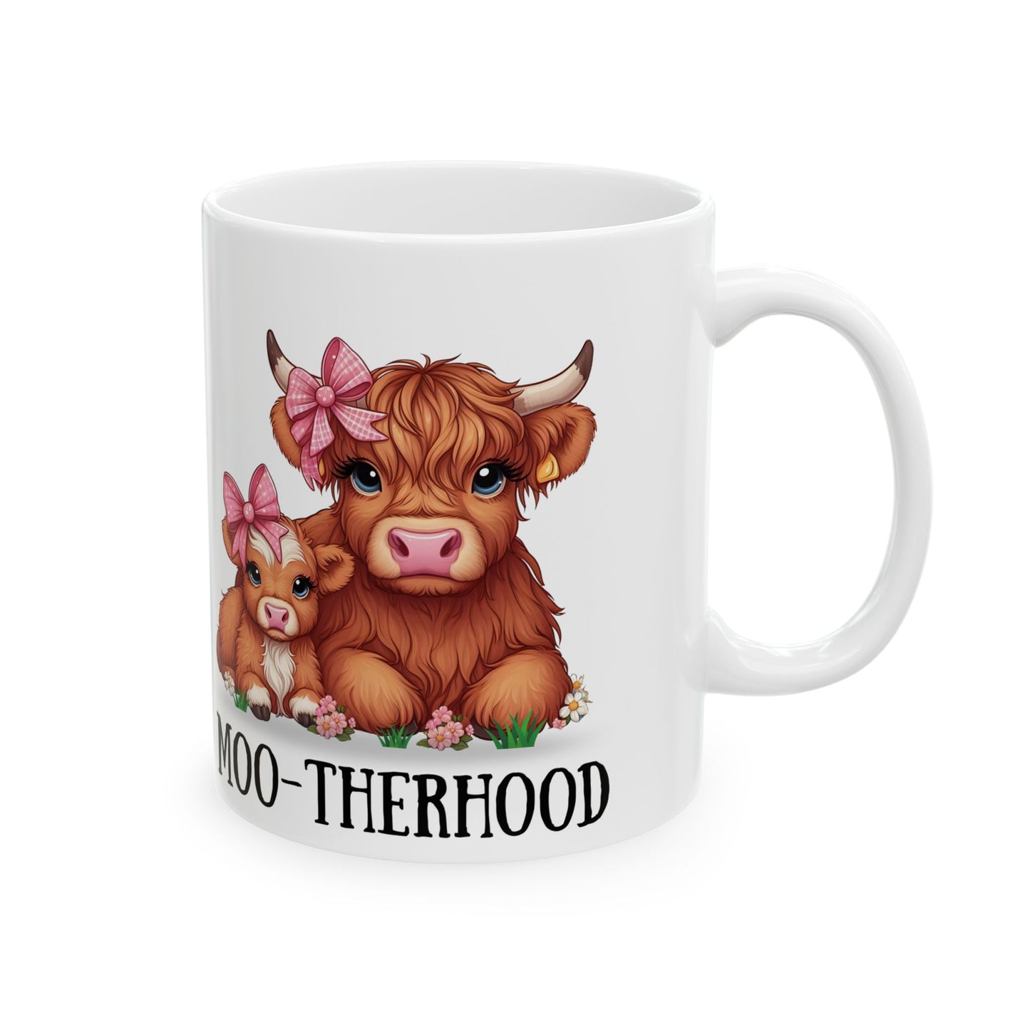 Moo-therhood Ceramic Mug - Cute Cow Mom Design (11oz & 15oz)