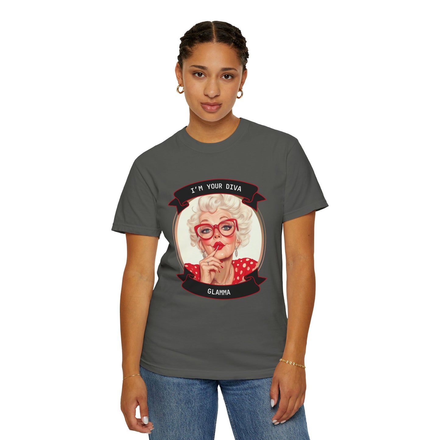 Funny Glamma Diva T-Shirt - Unisex Garment-Dyed Tee for Grandmothers or Mother's Day