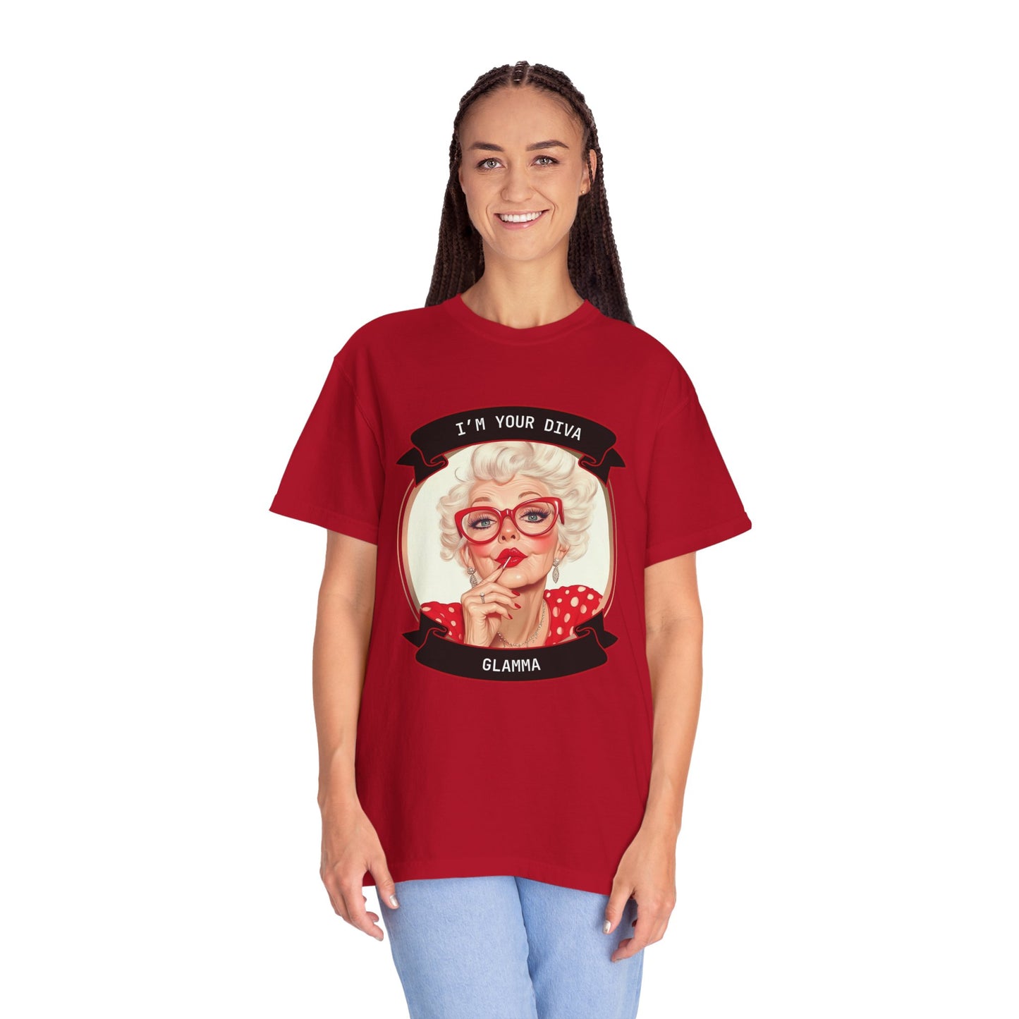 Funny Glamma Diva T-Shirt - Unisex Garment-Dyed Tee for Grandmothers or Mother's Day