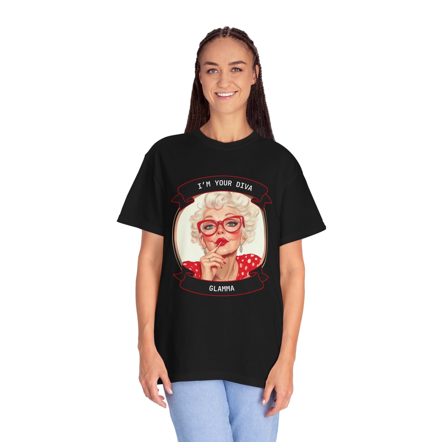 Funny Glamma Diva T-Shirt - Unisex Garment-Dyed Tee for Grandmothers or Mother's Day