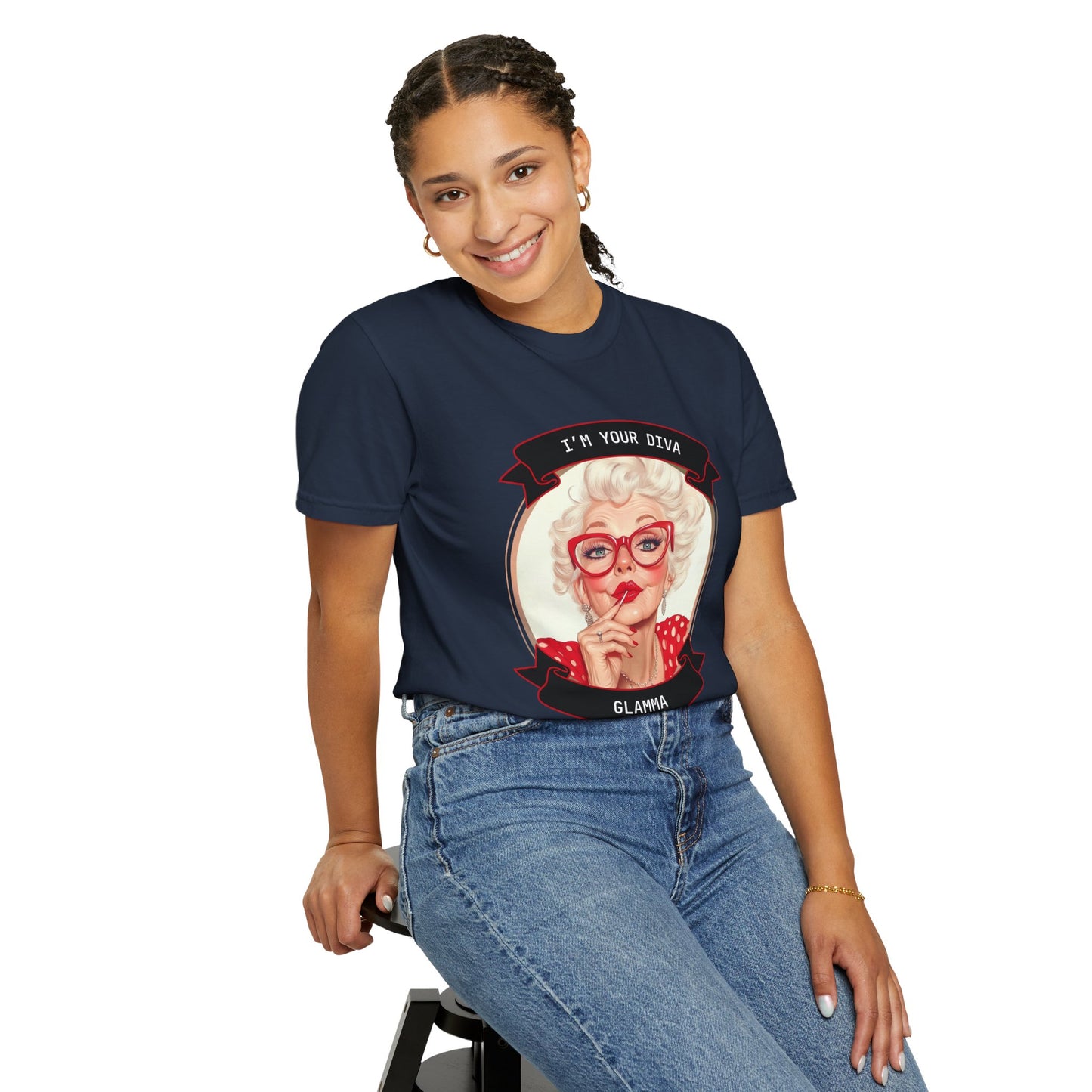 Funny Glamma Diva T-Shirt - Unisex Garment-Dyed Tee for Grandmothers or Mother's Day