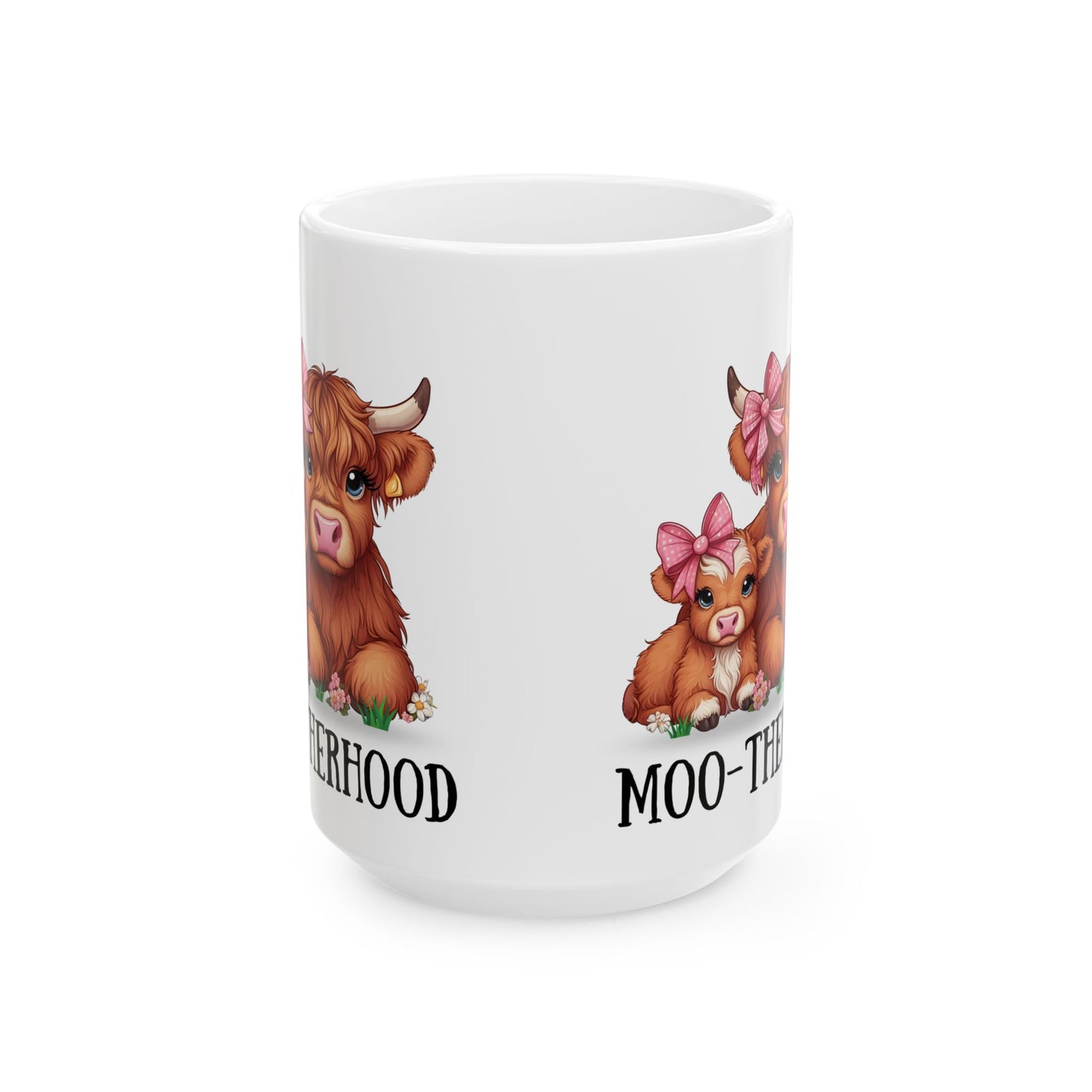 Moo-therhood Ceramic Mug - Cute Cow Mom Design (11oz & 15oz)