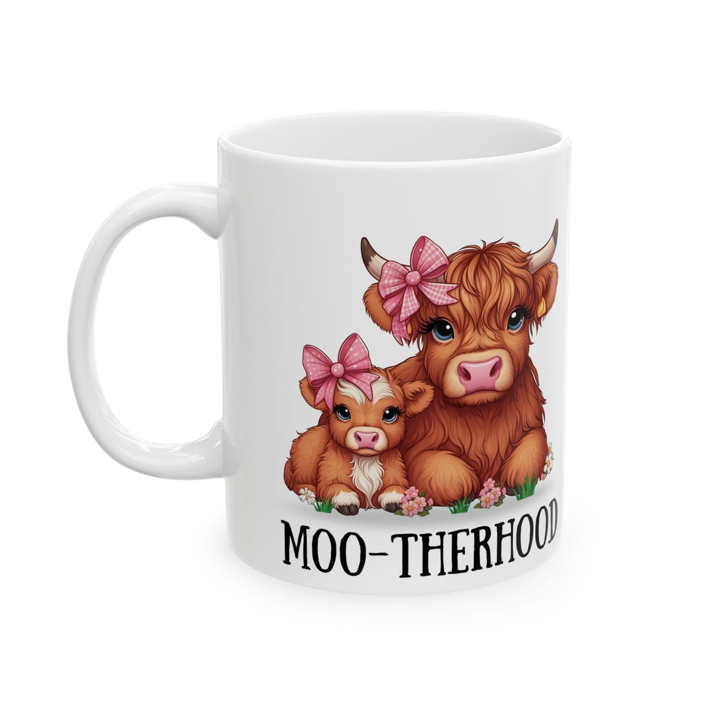 Moo-therhood Ceramic Mug - Cute Cow Mom Design (11oz & 15oz)
