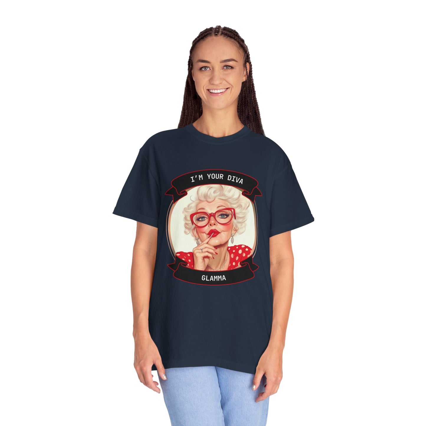 Funny Glamma Diva T-Shirt - Unisex Garment-Dyed Tee for Grandmothers or Mother's Day