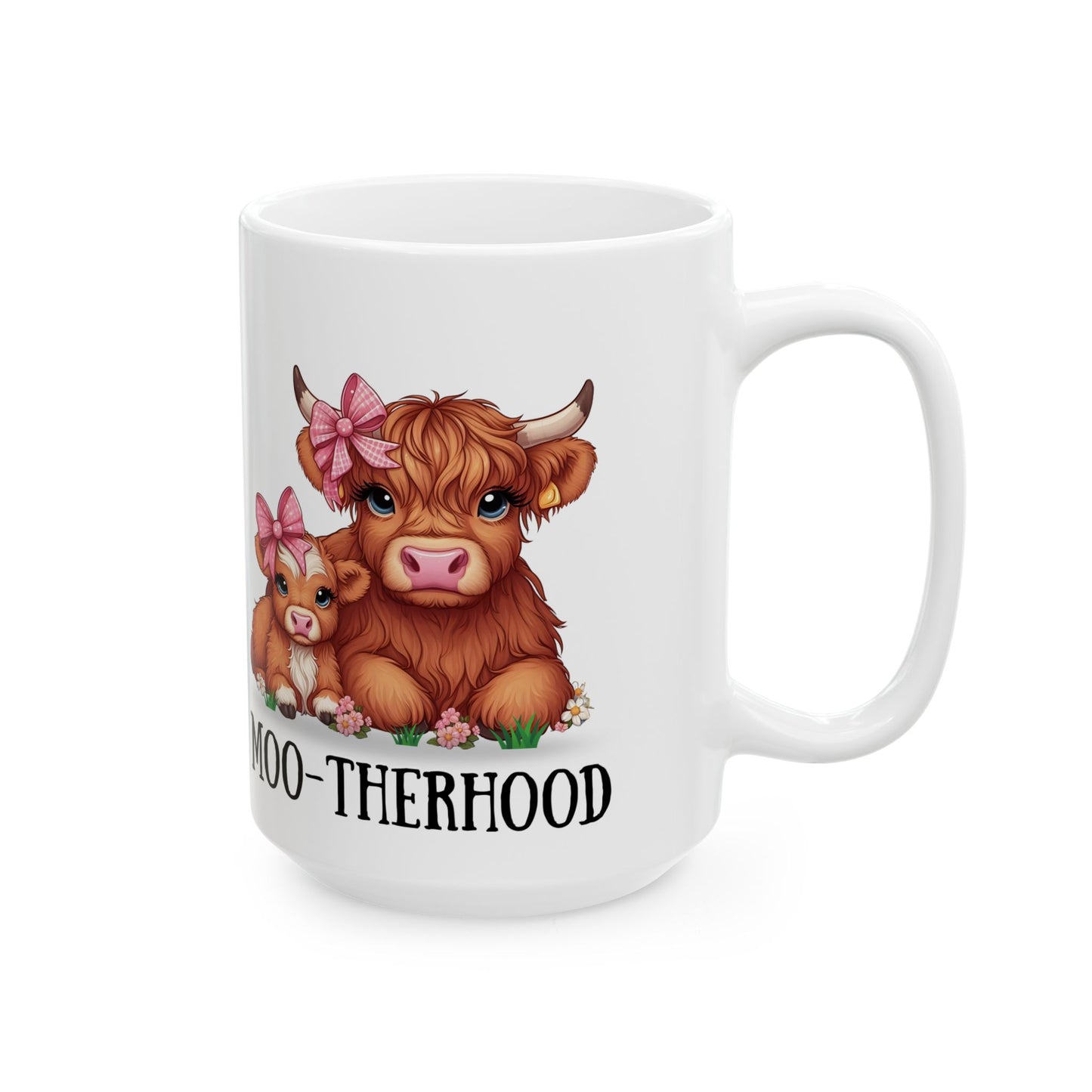 Moo-therhood Ceramic Mug - Cute Cow Mom Design (11oz & 15oz)