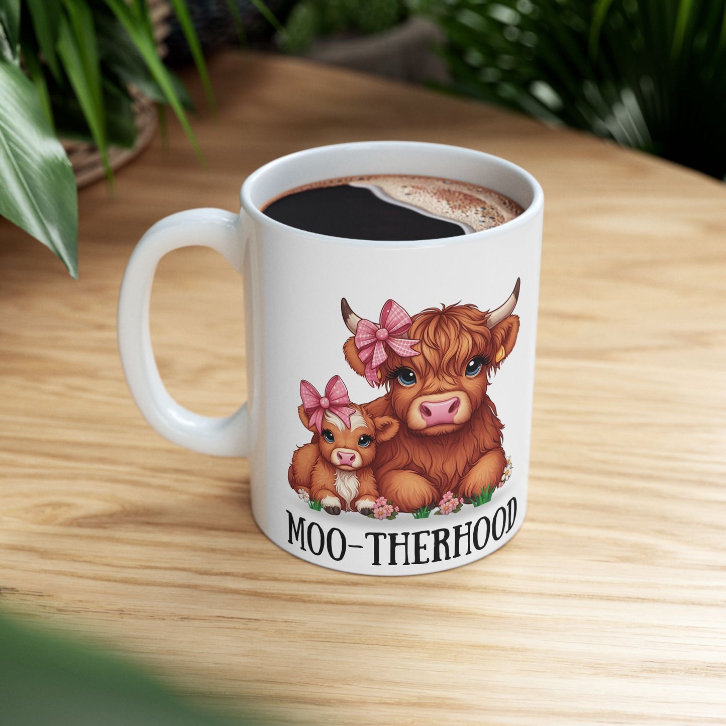 Moo-therhood Ceramic Mug - Cute Cow Mom Design (11oz & 15oz)