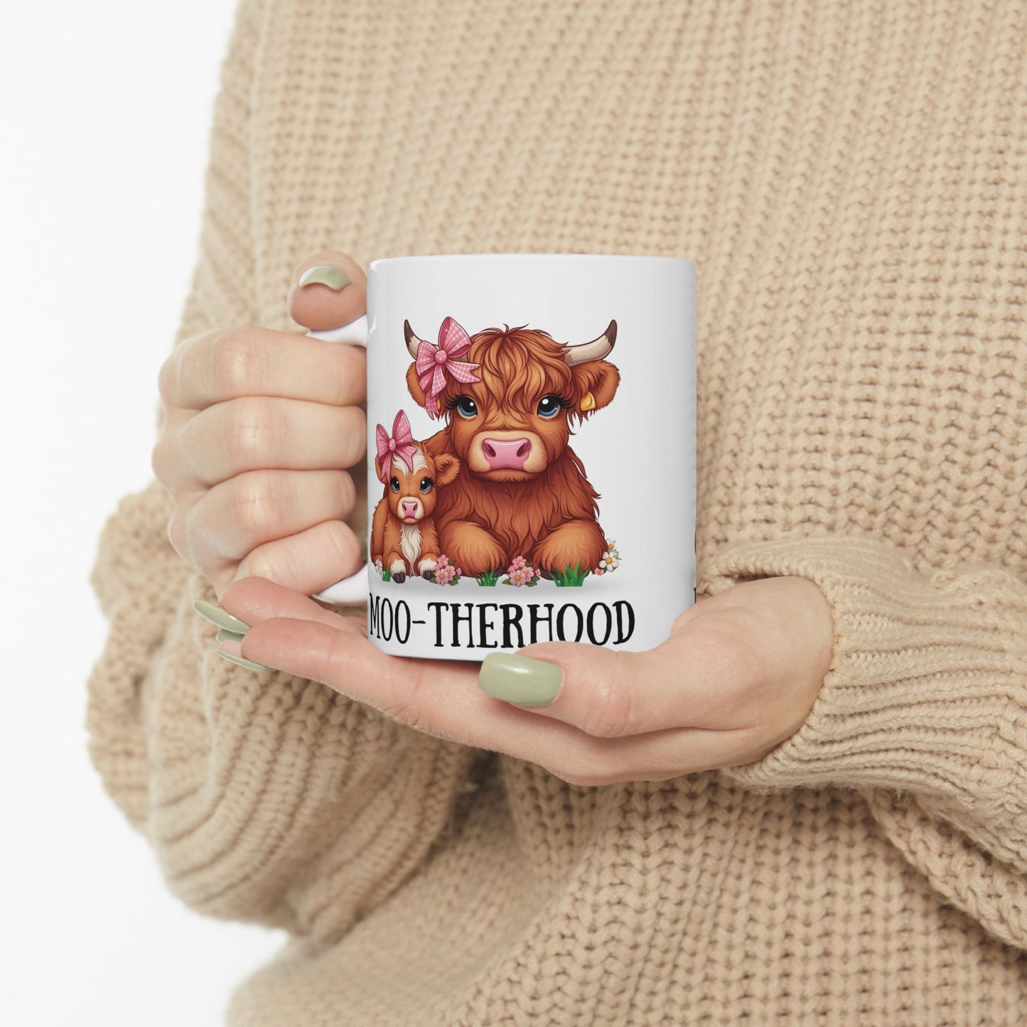Moo-therhood Ceramic Mug - Cute Cow Mom Design (11oz & 15oz)