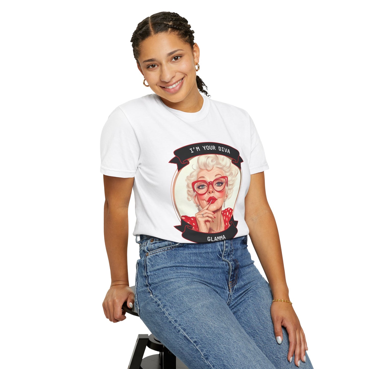 Funny Glamma Diva T-Shirt - Unisex Garment-Dyed Tee for Grandmothers or Mother's Day