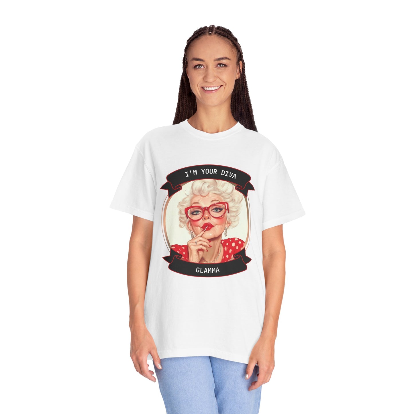 Funny Glamma Diva T-Shirt - Unisex Garment-Dyed Tee for Grandmothers or Mother's Day