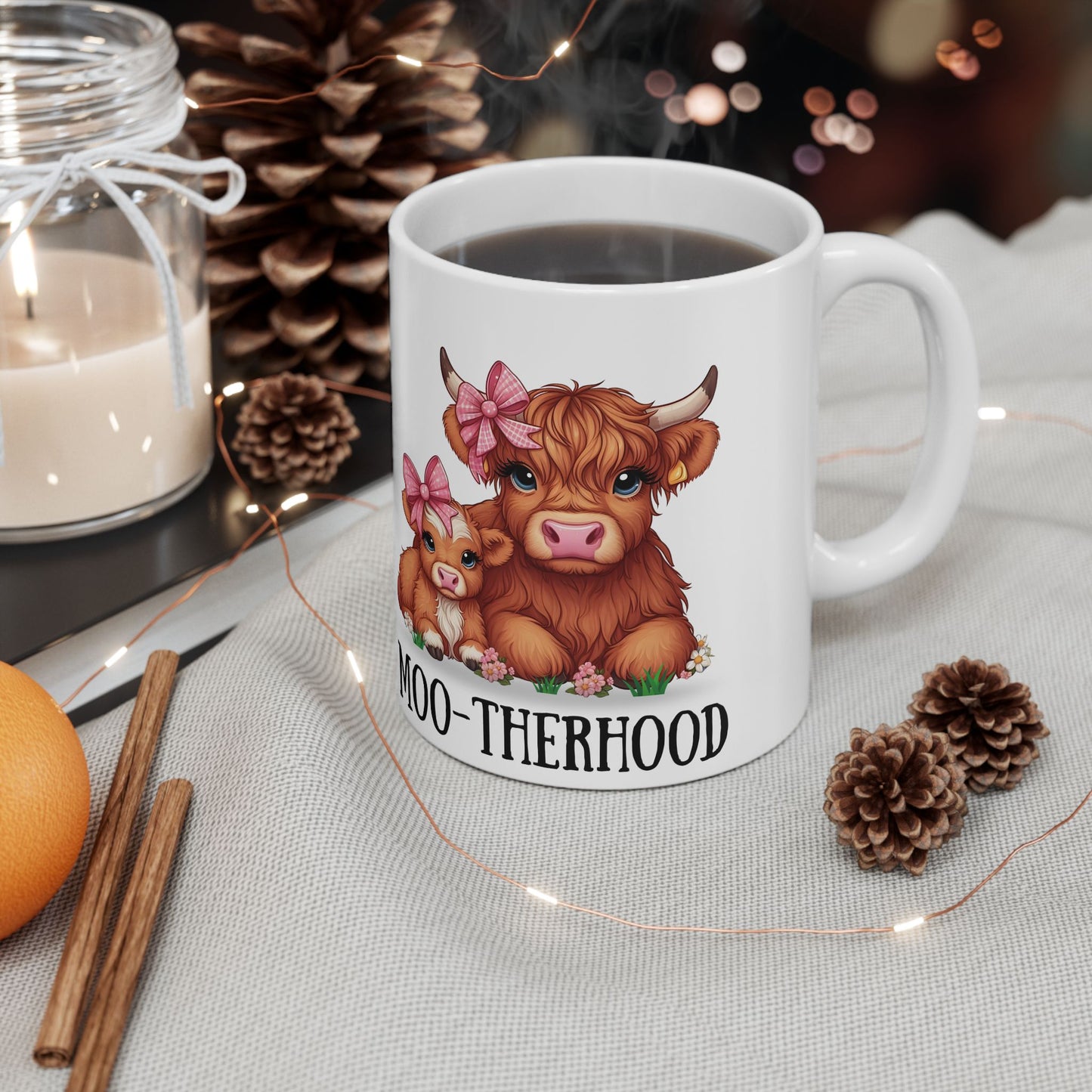 Moo-therhood Ceramic Mug - Cute Cow Mom Design (11oz & 15oz)