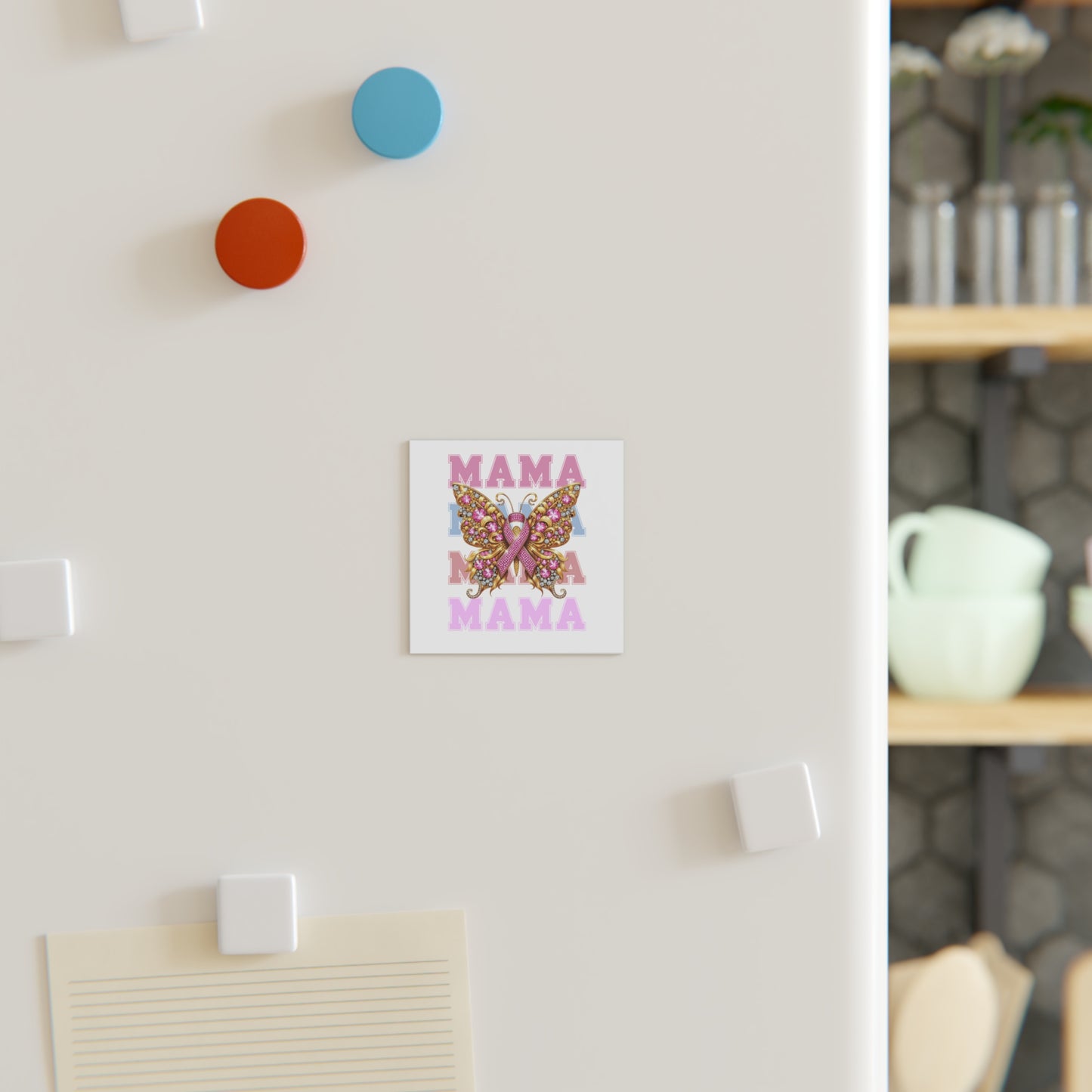 Mama Breast Cancer Butterfly Square Magnet - Breast Cancer Awareness Gift