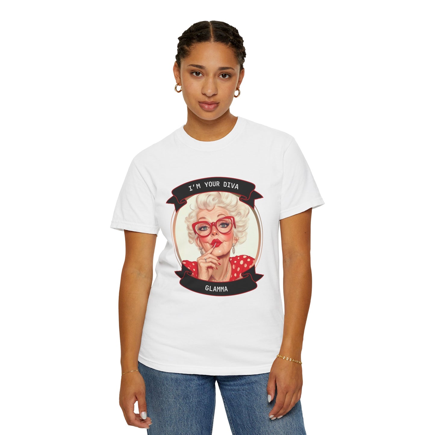 Funny Glamma Diva T-Shirt - Unisex Garment-Dyed Tee for Grandmothers or Mother's Day