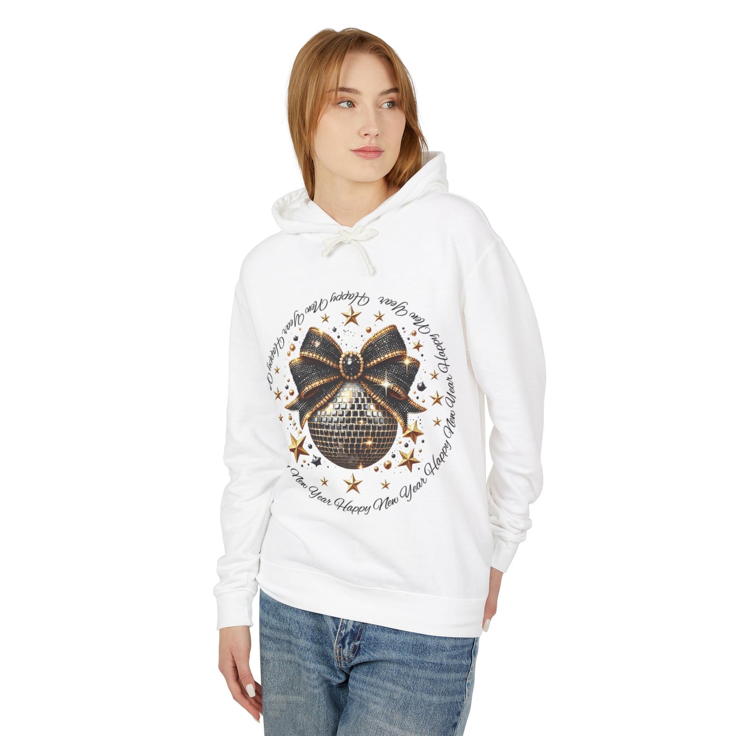 Black and Gold New Years Unisex Lightweight Hooded Sweatshirt