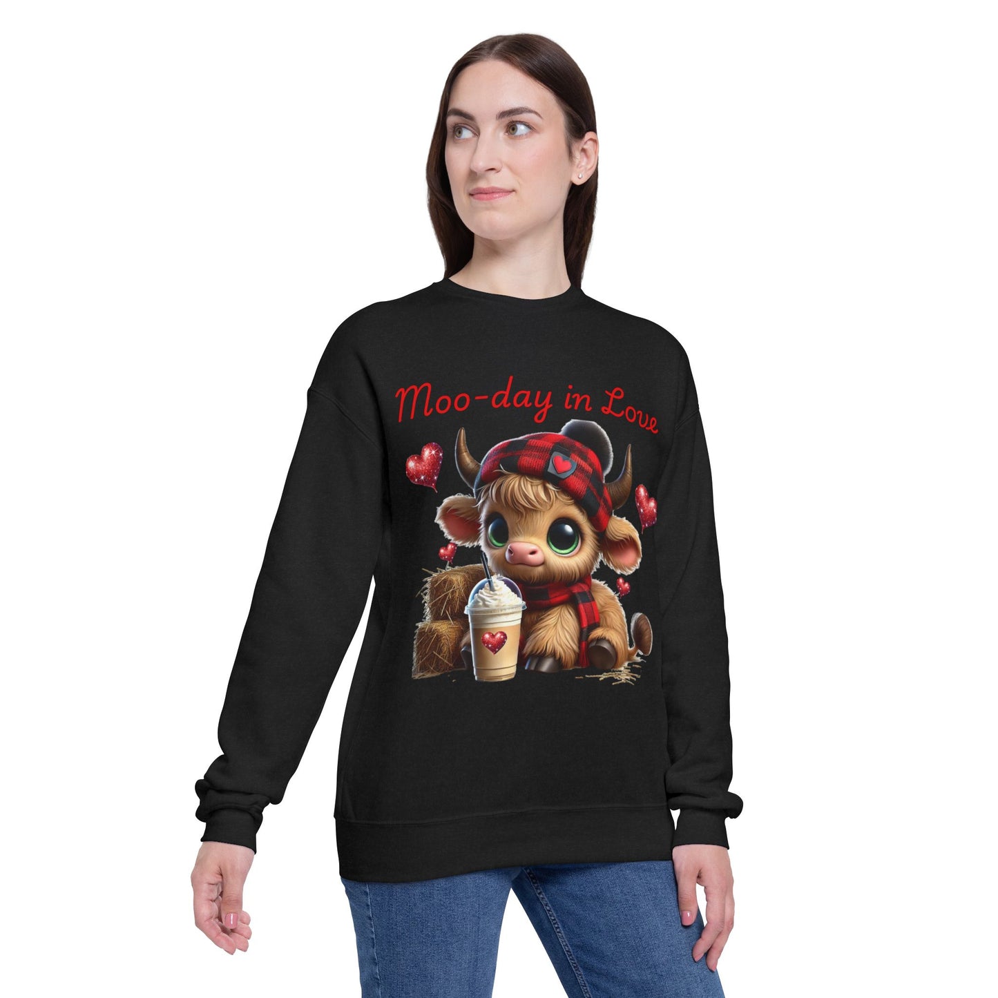 Cow Latte Love Unisex Sweatshirt - Valentine's Day Highland Farm Design