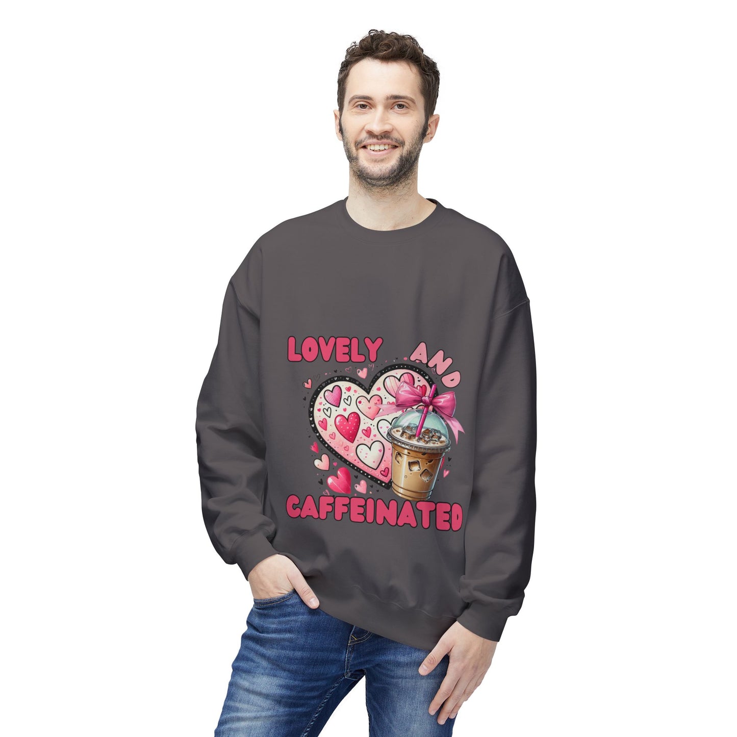 Loved and Caffeinated Valentine's Day Crewneck Sweatshirt