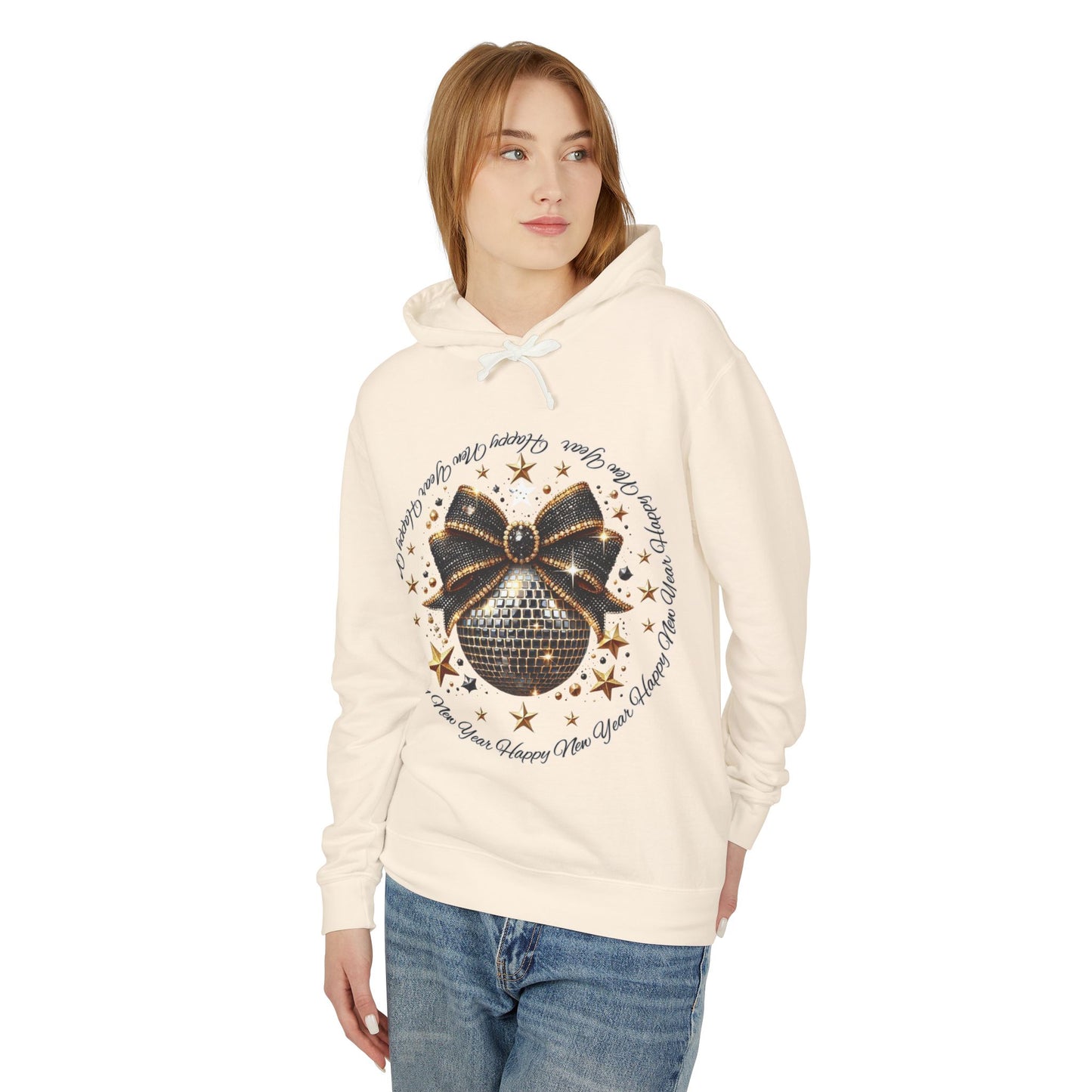 Black and Gold New Years Unisex Lightweight Hooded Sweatshirt