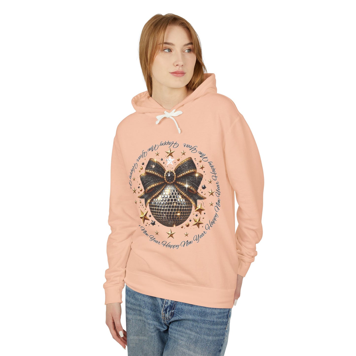 Black and Gold New Years Unisex Lightweight Hooded Sweatshirt