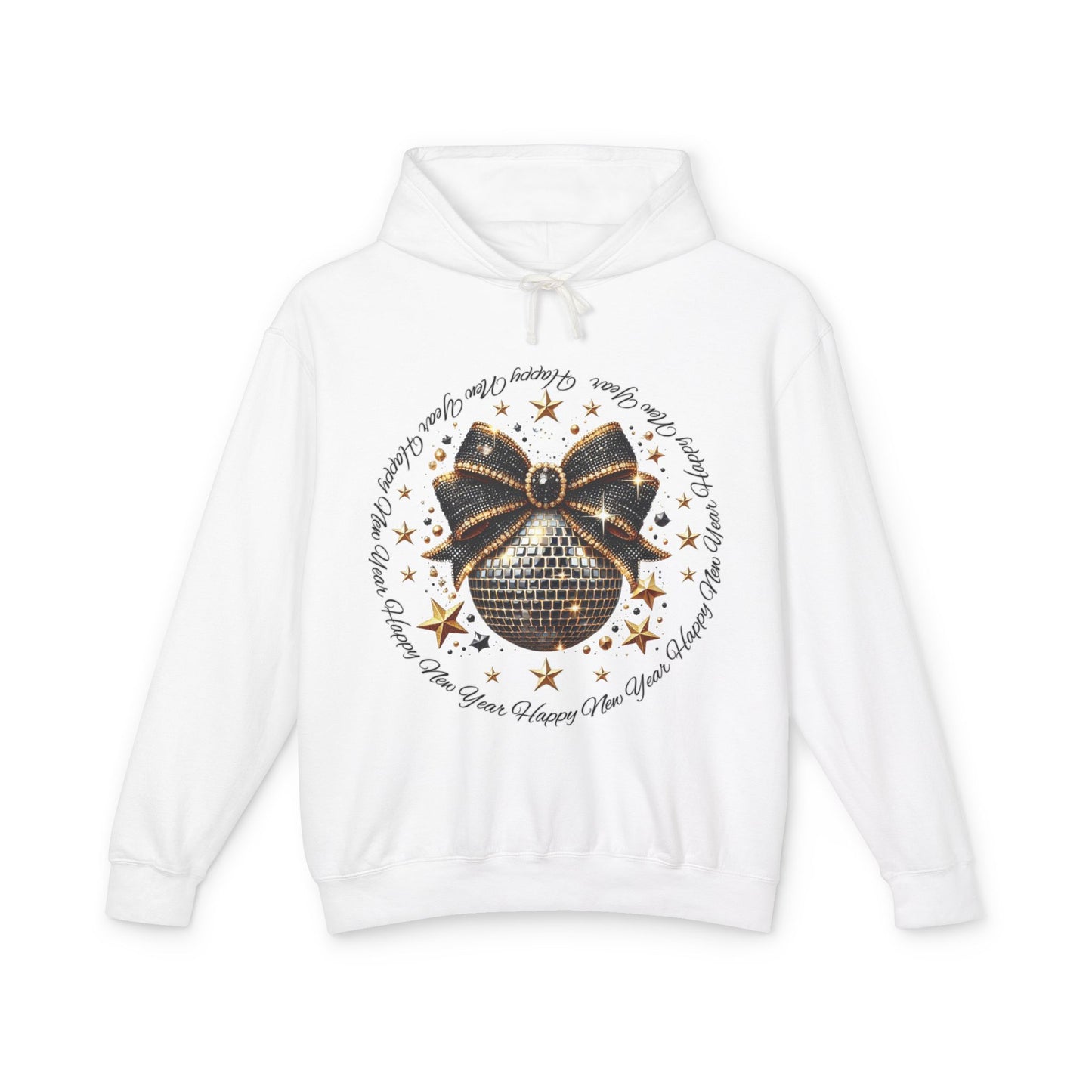 Black and Gold New Years Unisex Lightweight Hooded Sweatshirt