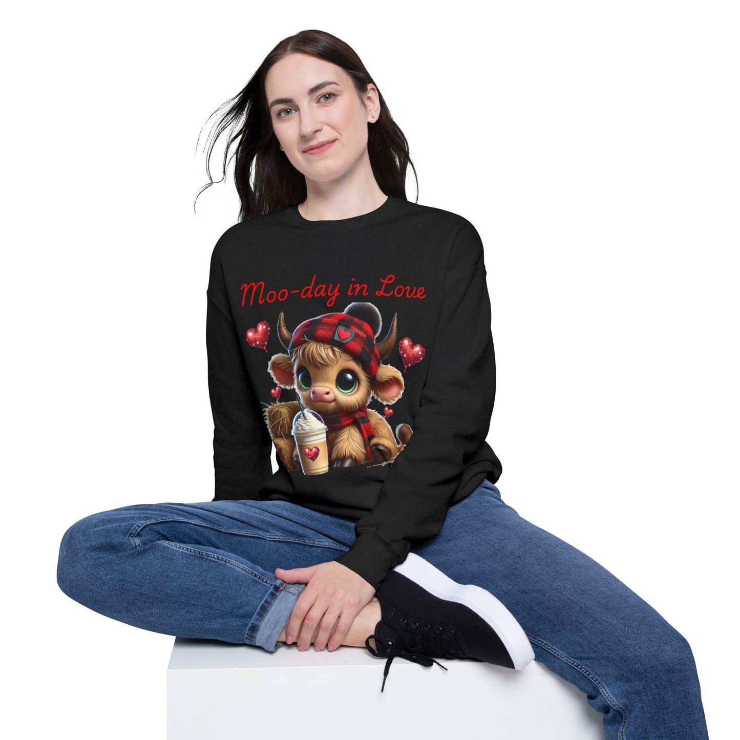 Cow Latte Love Unisex Sweatshirt - Valentine's Day Highland Farm Design