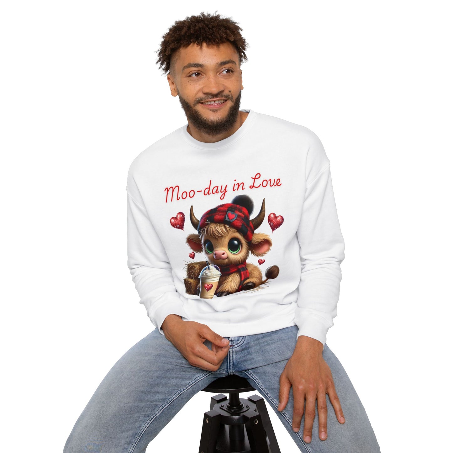 Cow Latte Love Unisex Sweatshirt - Valentine's Day Highland Farm Design