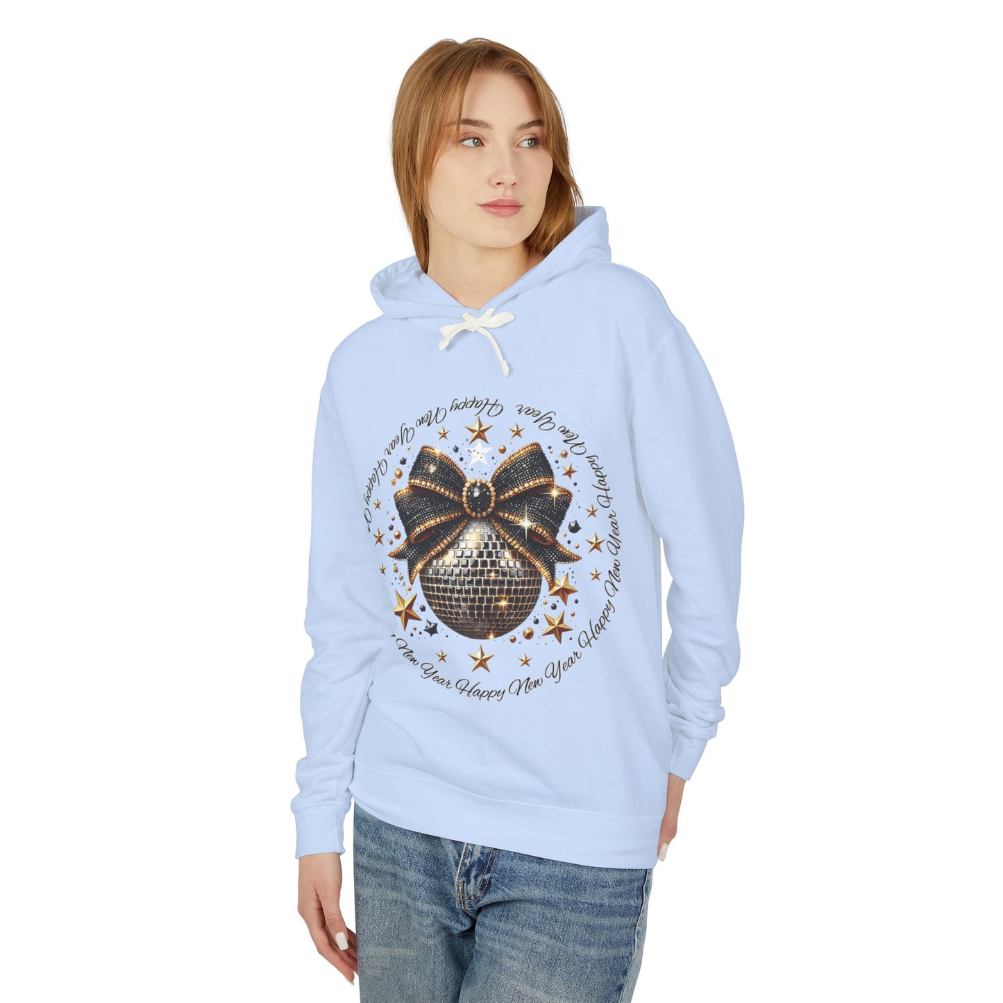 Black and Gold New Years Unisex Lightweight Hooded Sweatshirt