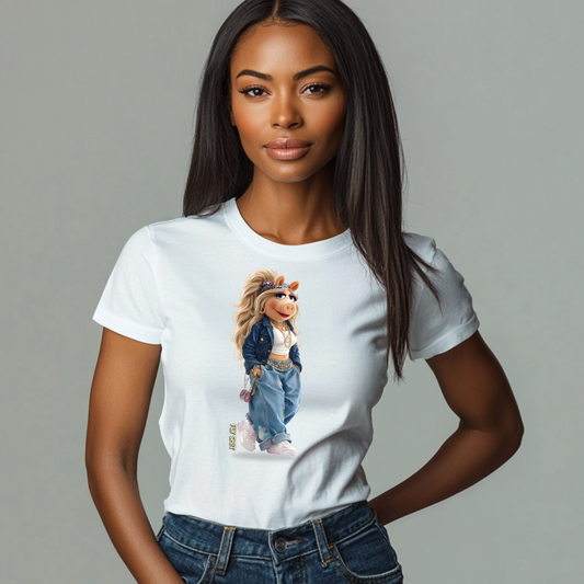 Miss Piggy Streetwear T‑Shirt — Retro Denim & Crop Top Graphic Tee
