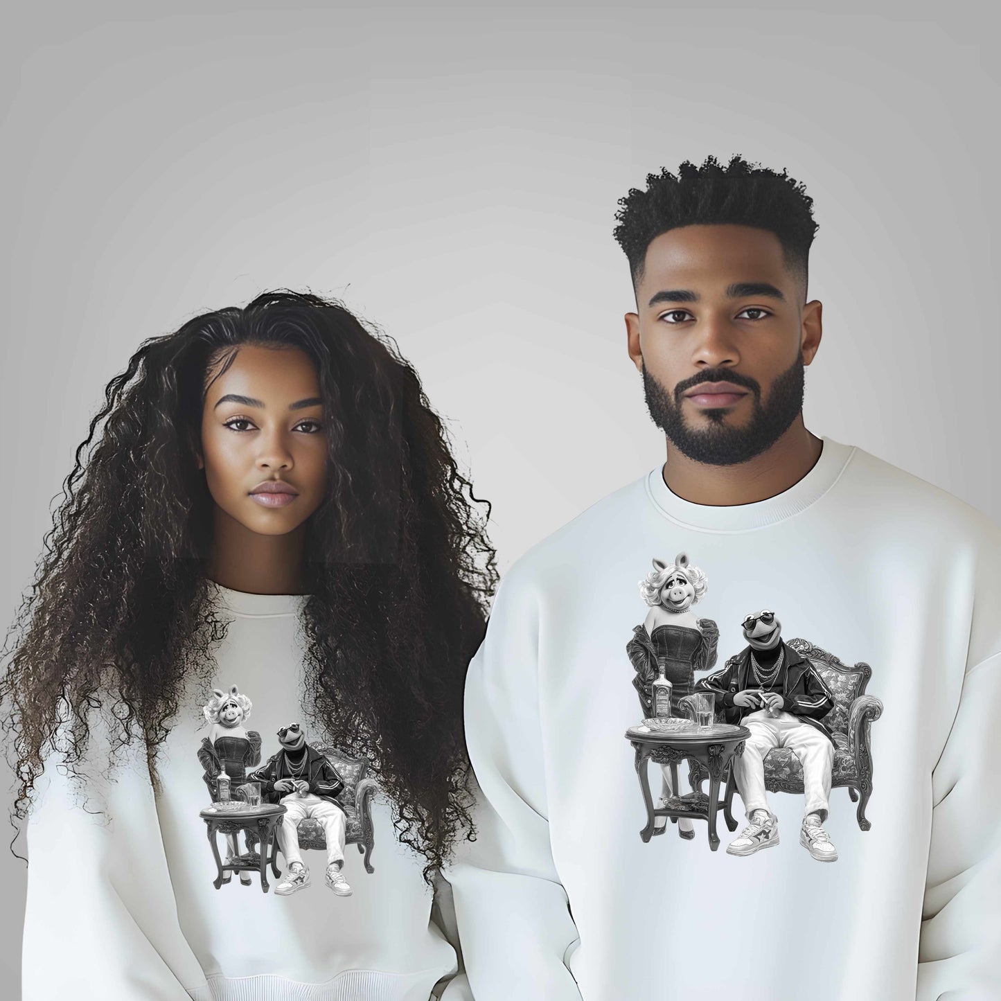 Vintage Kermit and Miss Piggy Muppet Couple  Graphic Crewneck