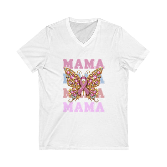 Mama Breast Cancer Butterfly V-Neck Tee - Celebrating Moms with Style
