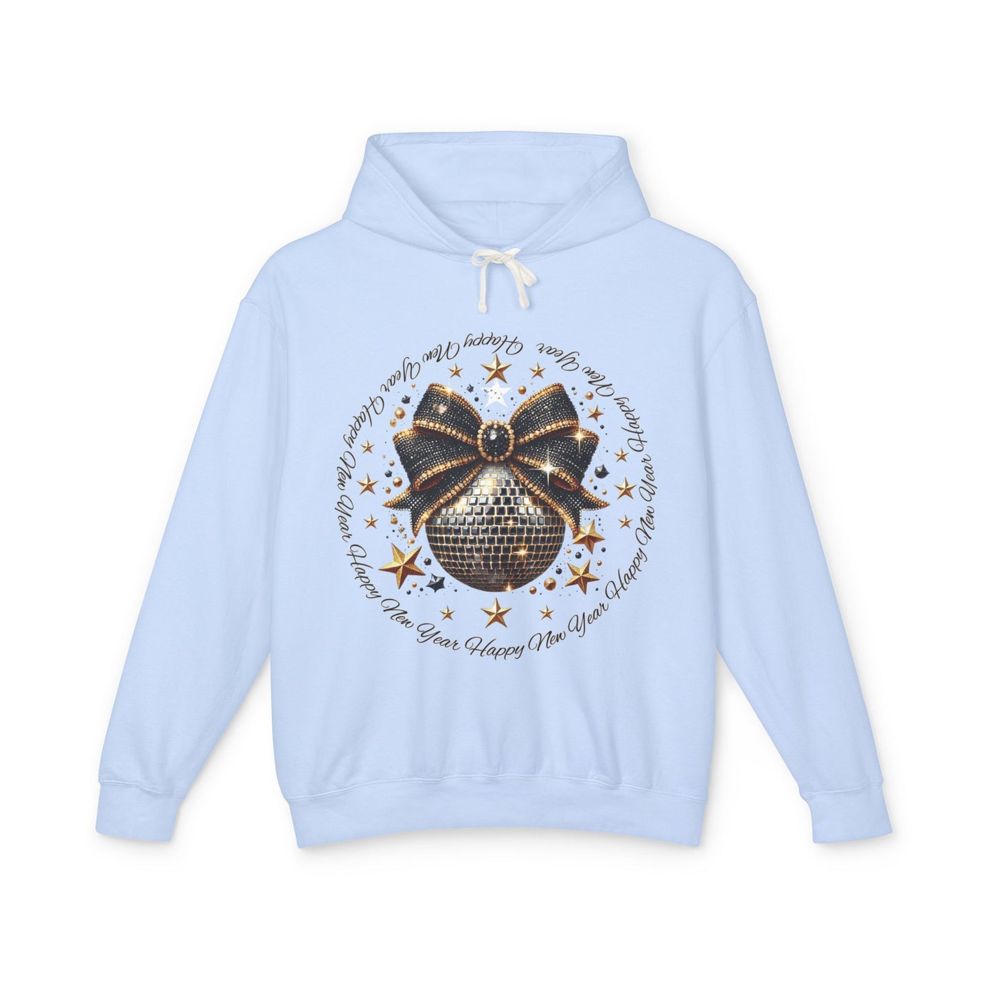 Black and Gold New Years Unisex Lightweight Hooded Sweatshirt