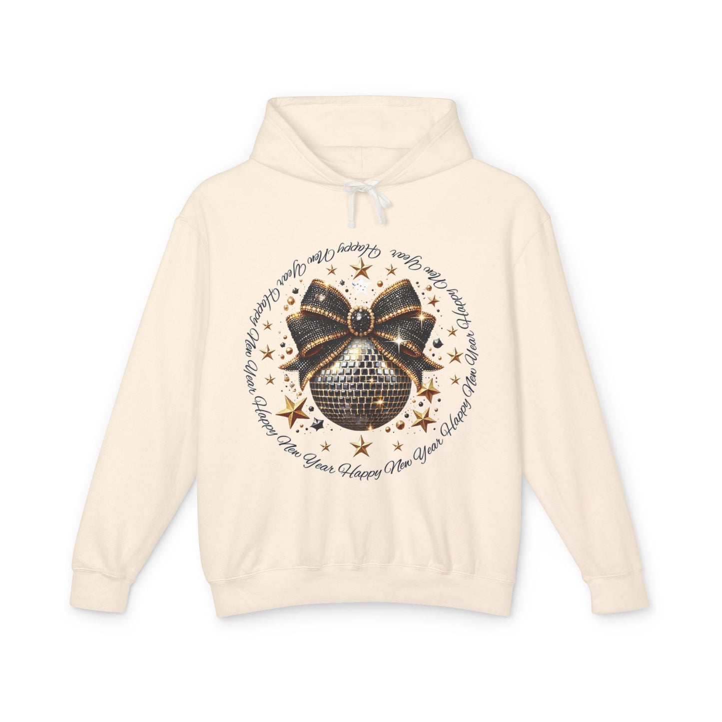 Black and Gold New Years Unisex Lightweight Hooded Sweatshirt