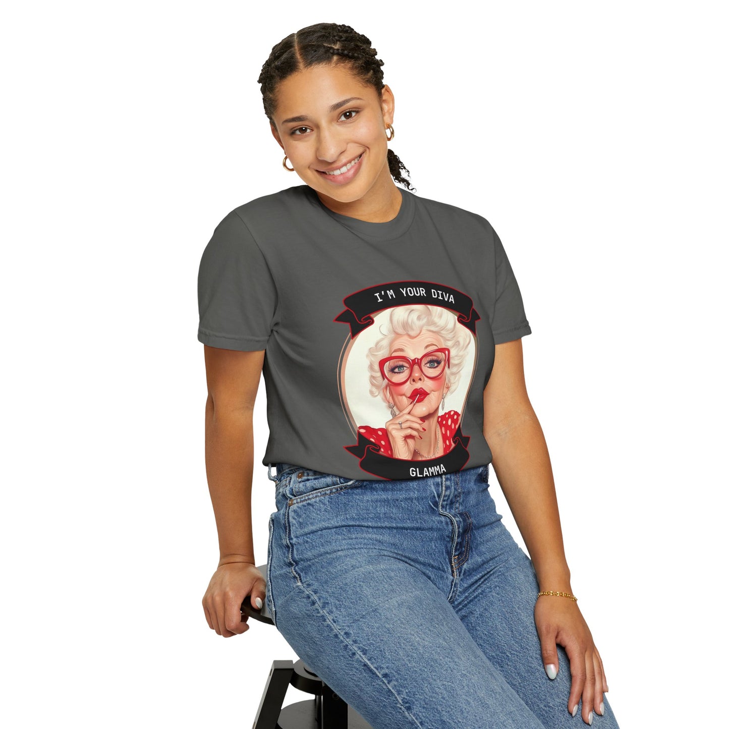 Funny Glamma Diva T-Shirt - Unisex Garment-Dyed Tee for Grandmothers or Mother's Day