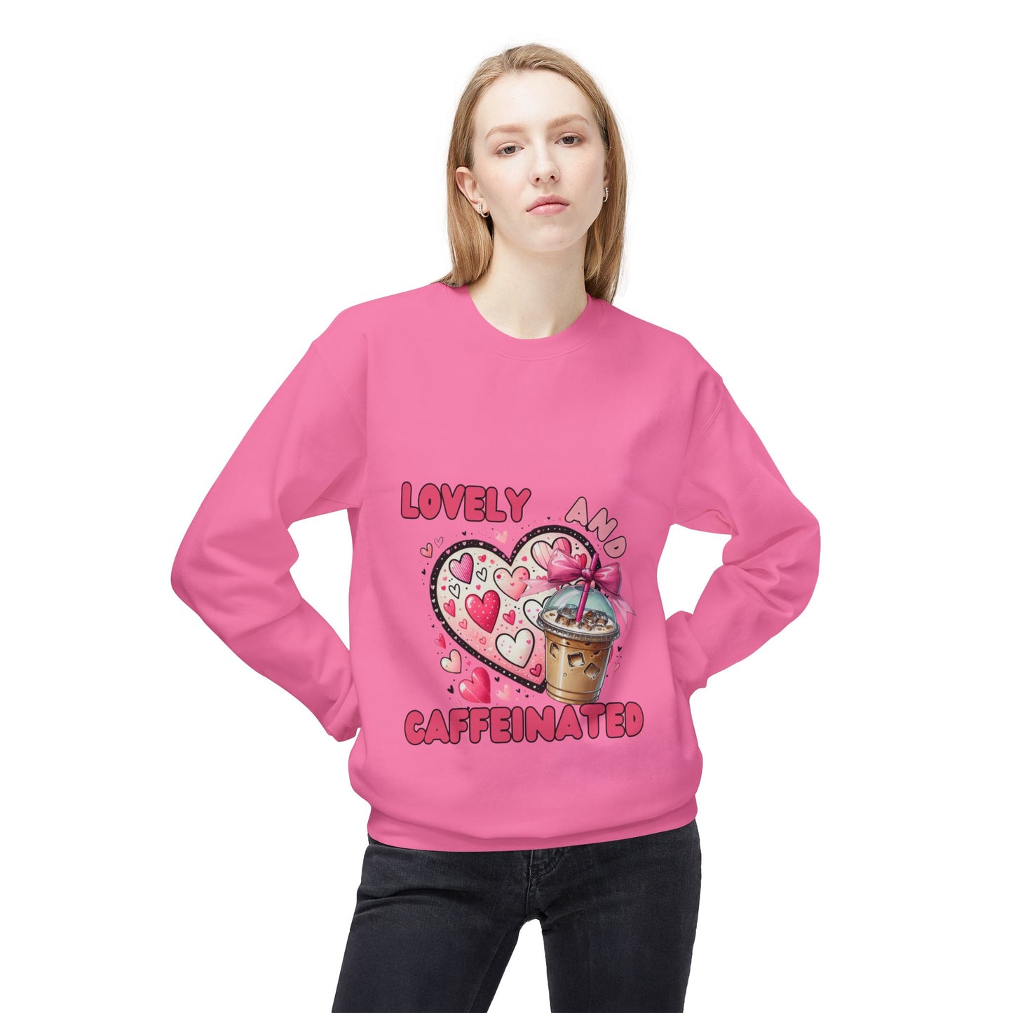 Loved and Caffeinated Valentine's Day Crewneck Sweatshirt