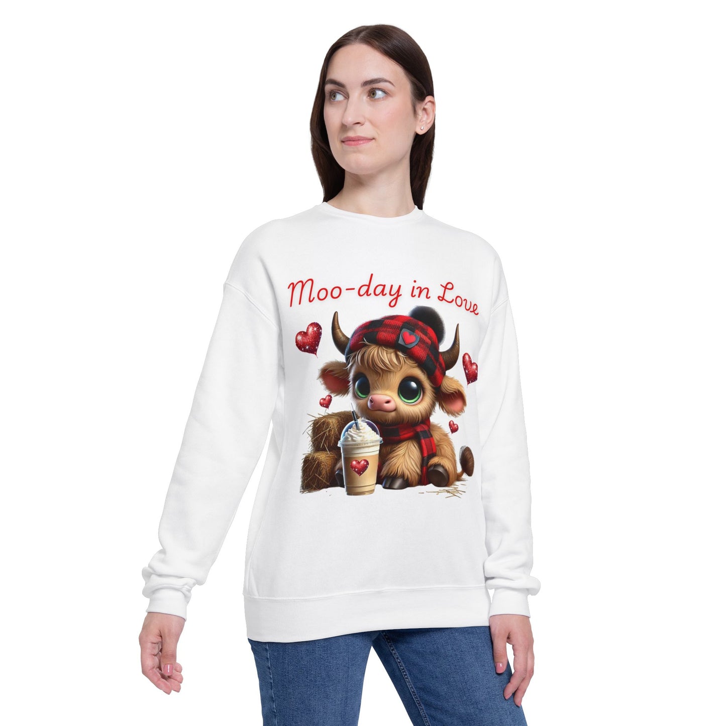 Cow Latte Love Unisex Sweatshirt - Valentine's Day Highland Farm Design