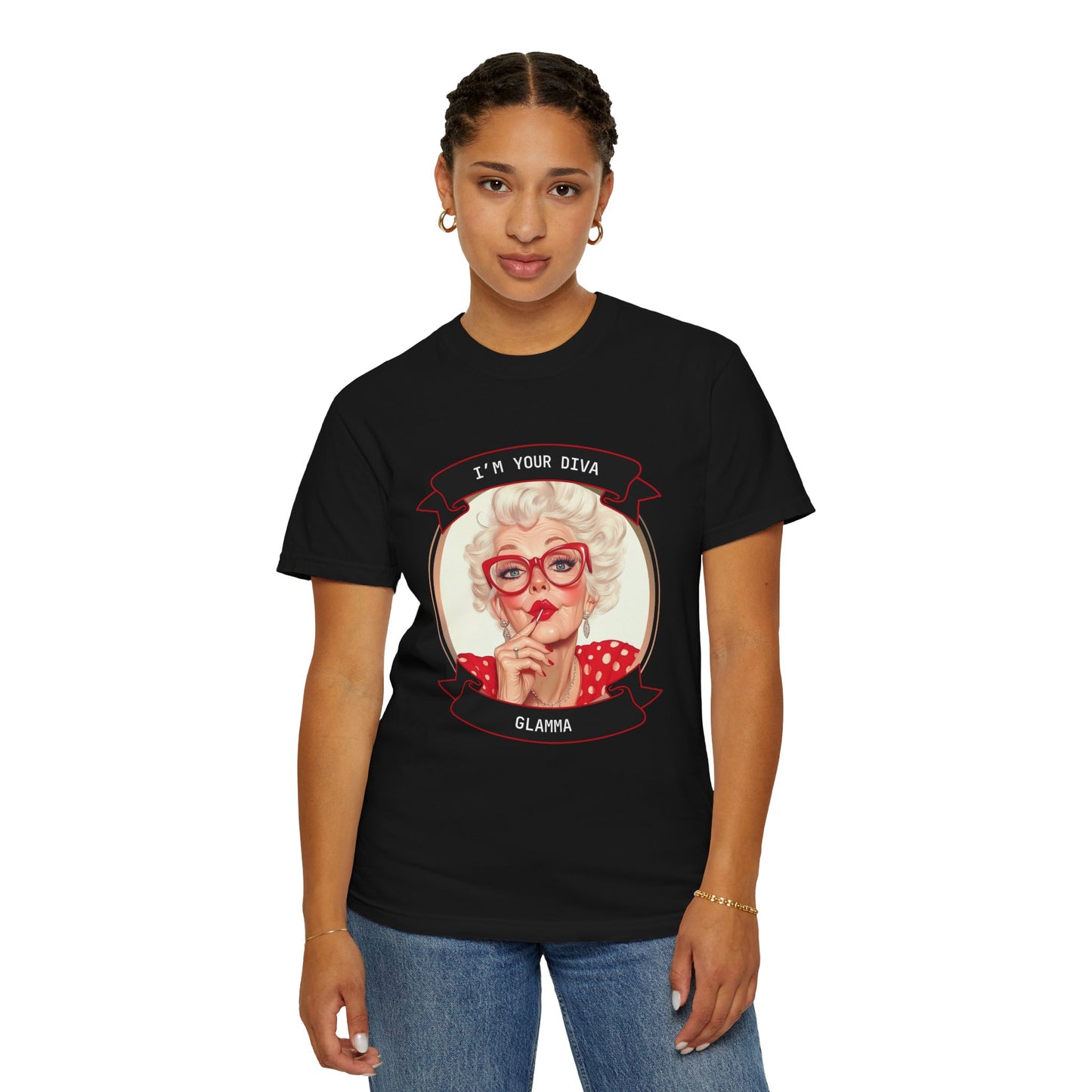 Funny Glamma Diva T-Shirt - Unisex Garment-Dyed Tee for Grandmothers or Mother's Day