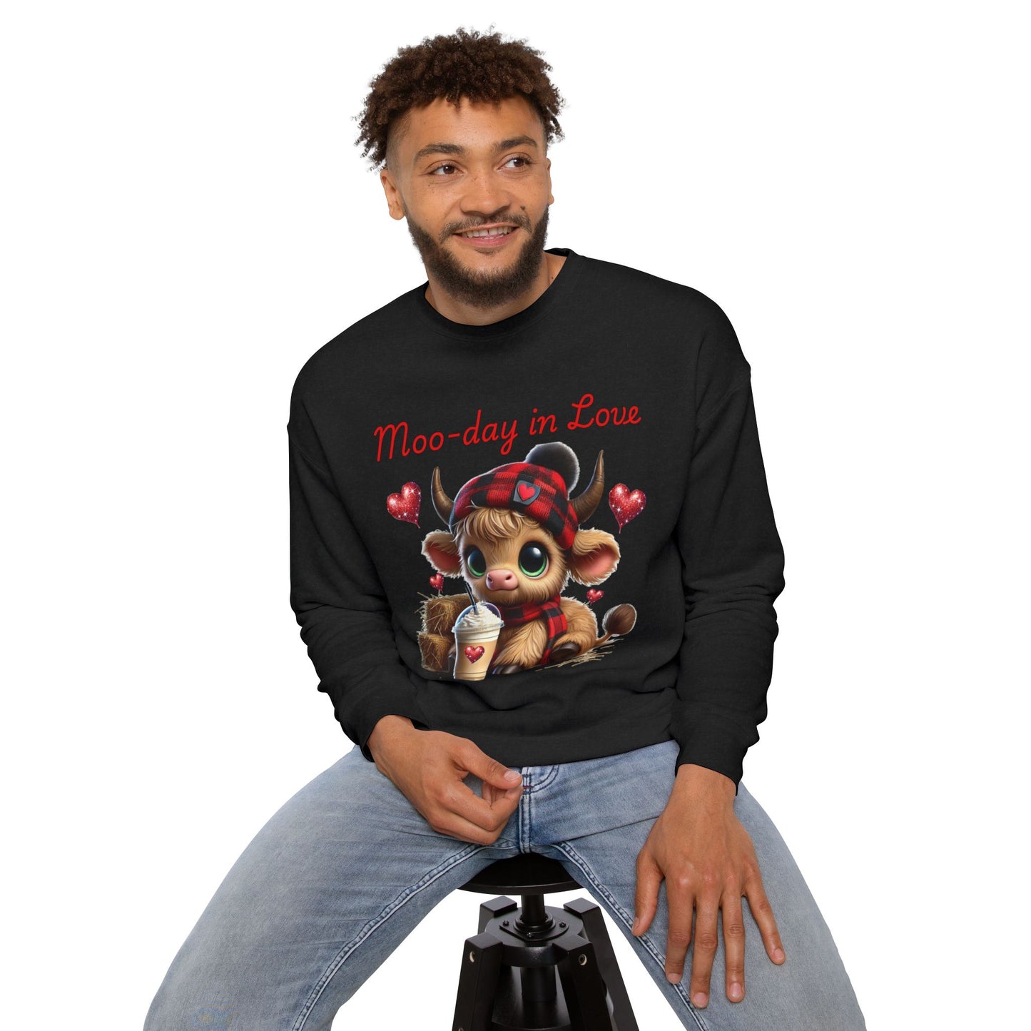 Cow Latte Love Unisex Sweatshirt - Valentine's Day Highland Farm Design