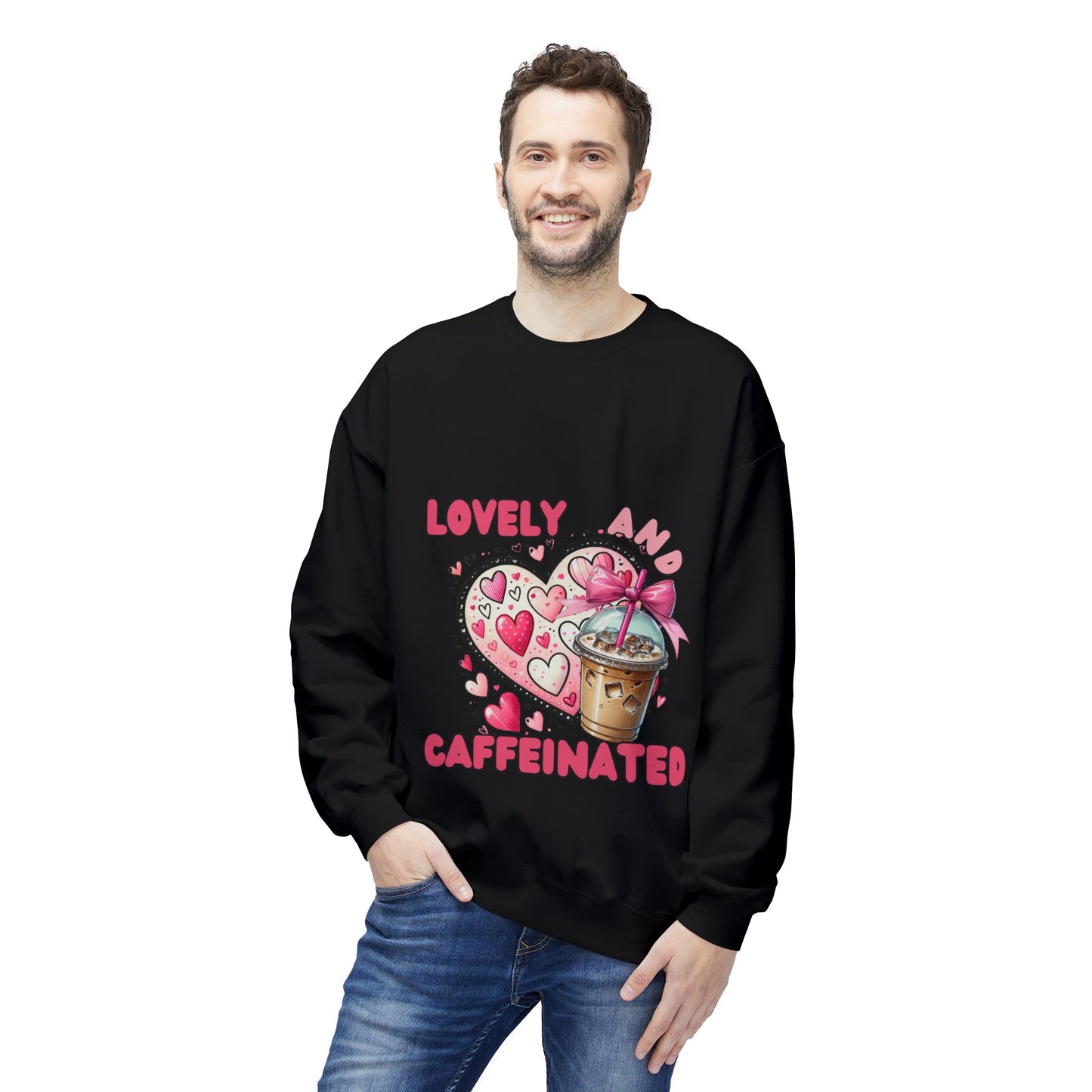 Loved and Caffeinated Valentine's Day Crewneck Sweatshirt