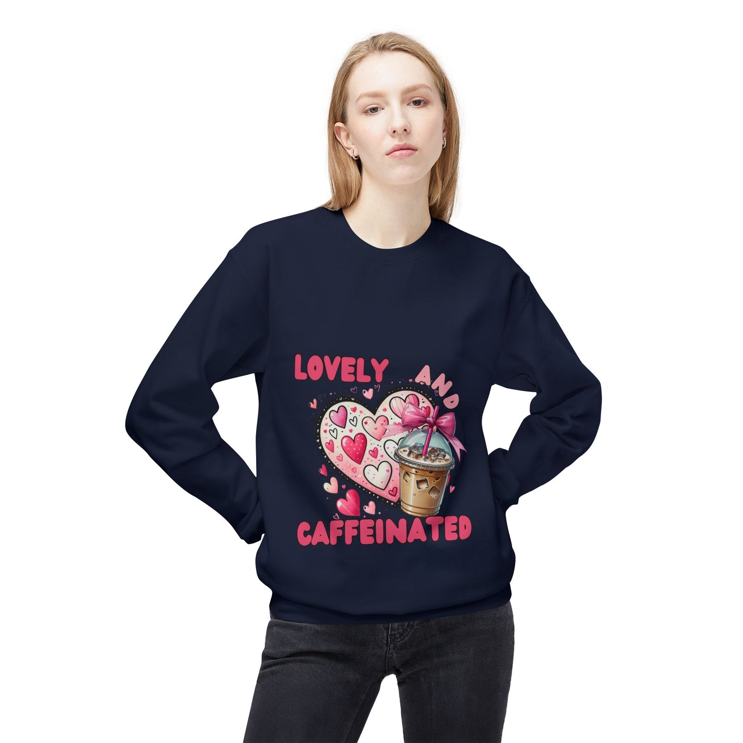 Loved and Caffeinated Valentine's Day Crewneck Sweatshirt